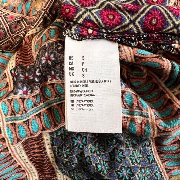 American Eagle Patchwork Patterned Lace Up Neckline Top - Picture 9 of 9